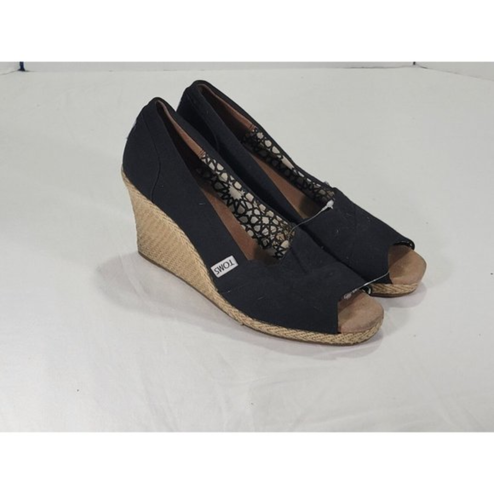 Toms Black Espadrille Wedge Peep-Toe Shoes